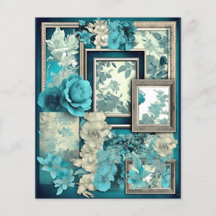 Papier à découpage turquoise trames florales