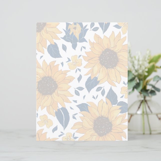 Papier à écriture florale - tournesol lavé design (Debout devant)