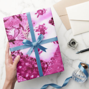 Papier à enveloppement cadeau Rouleau rose blanc