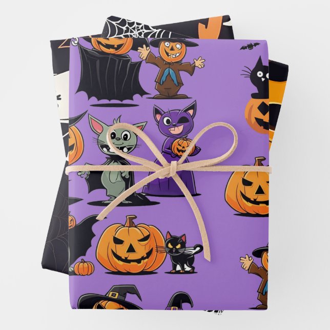 Papier à enveloppement Citrouille Halloween classi (En situation)