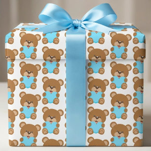 Papier à enveloppement de coeur bleu Teddy Bear