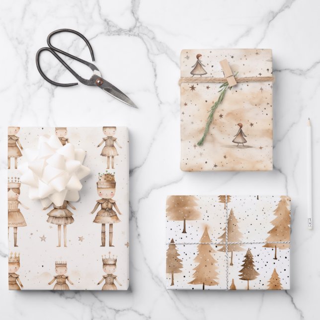Papier à enveloppement de Noël Neutres Or (Recto)