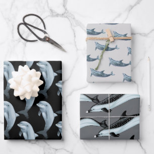 Papier à enveloppement gris-noir Motif dauphin