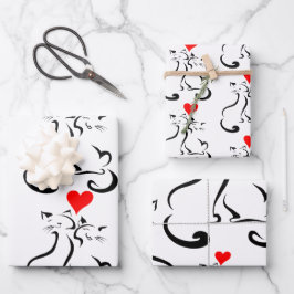 Papier à enveloppement Kitty Love, 3 feuilles plat