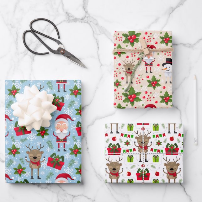 Papier à enveloppement Père Noël Reindeer de Noël (Recto)