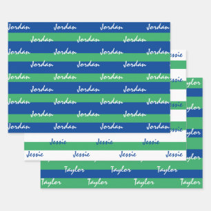 Papier à enveloppement personnalisé bleu vert blan
