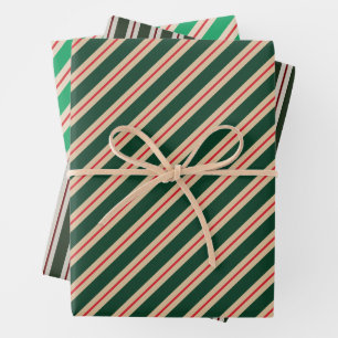 Papier à enveloppement rayé Festive Green Holiday