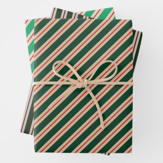 Papier à enveloppement rayé Festive Green Holiday
