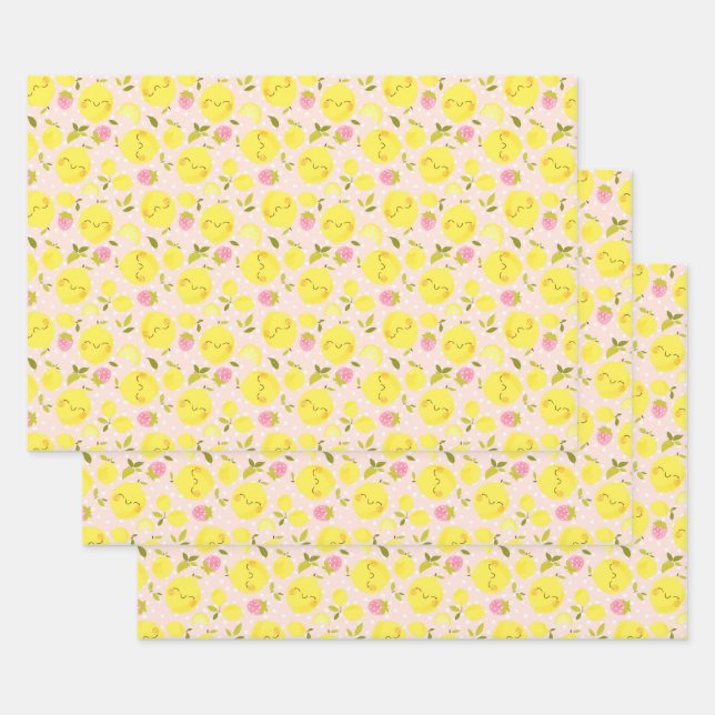 Papier à enveloppement rose citron à la fraise (Lot)