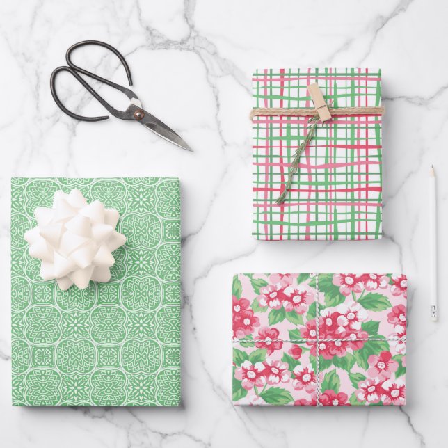 Papier à enveloppement rose et vert (série de 3) (Recto)