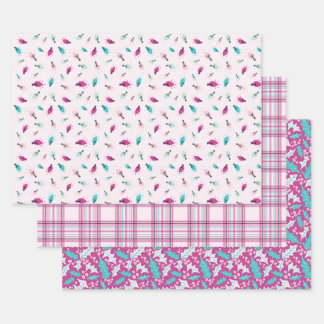 Papier à enveloppement rose série de 3 feuilles