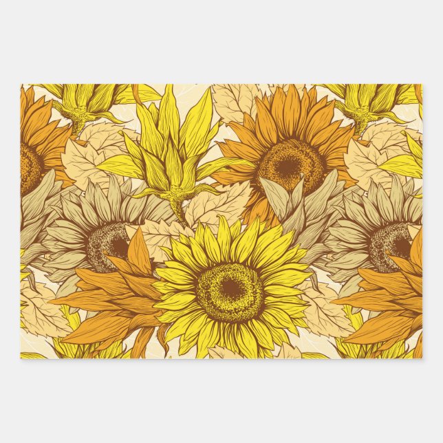 Papier à envelopper Feuille plate de 3 tournesols (Devant)