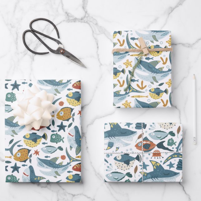 Papier à envelopper pour bébé requin Ensemble de 3 (Recto)