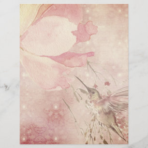 Papier à gratte-ciel à colibris et à fleurs roses