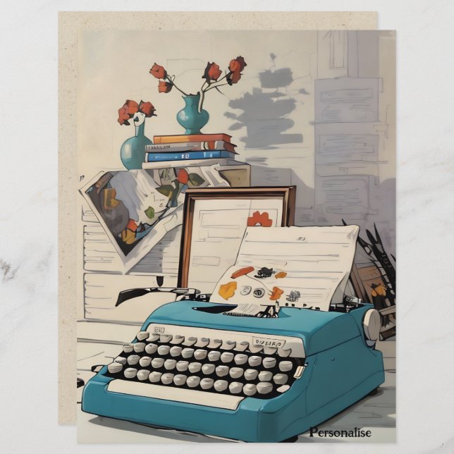 Papier à gravure Vintage bleu pour bureau (Devant / Derrière)