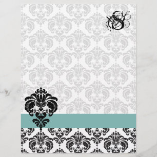 Papier à Lettre Monogramme Damassé Aqua Vintage