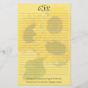 Papier à Lettre Personnel Monogrammé Tournesols Ja
