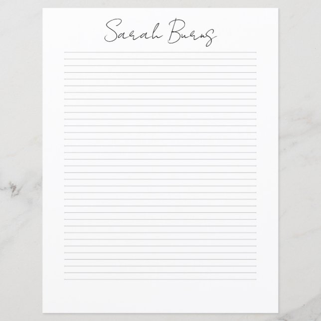 Papier à lettres à nom de script chic avec monogra (Devant)