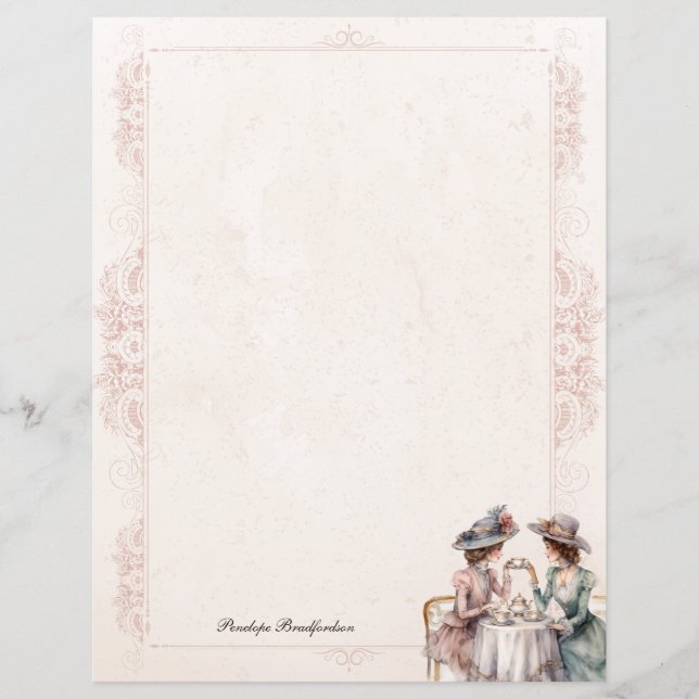 Papier à lettres de dame de rose de thé chic victo (Devant)