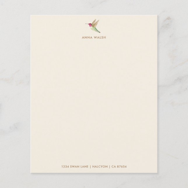 Papier à lettres Ecru Hummingbird personnalisé (Devant)