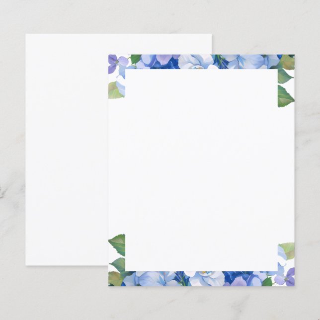 Papier à lettres floral nuances de bleu (Devant / Derrière)