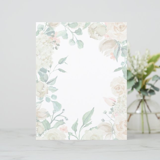 Papier à lettres floral - roses aquarelles crème (Debout devant)