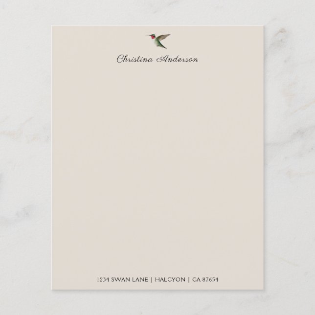Papier à lettres personnalisées pour colibri (Devant)