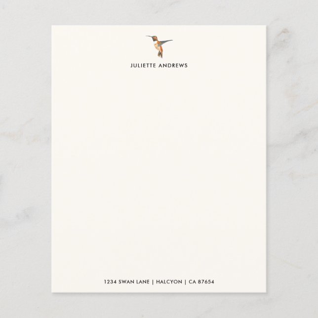 Papier à lettres personnalisées pour colibri (Devant)