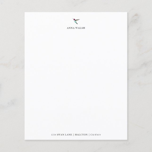 Papier à lettres personnalisées pour colibri (Devant)