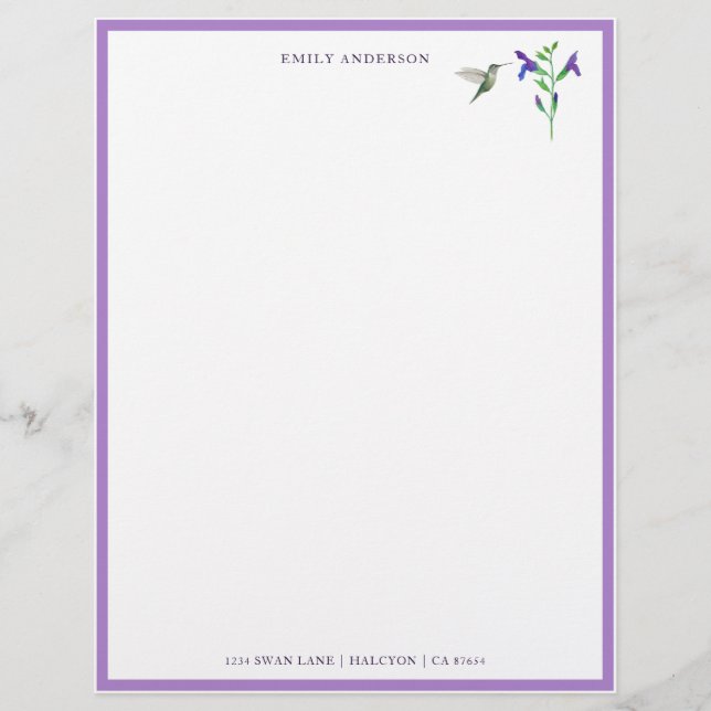 Papier à lettres personnalisées pour colibri (Devant)