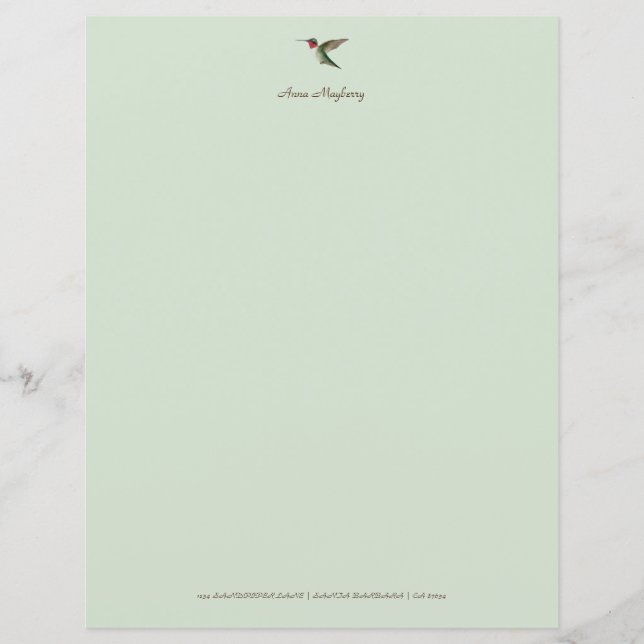 Papier à lettres personnalisées pour colibri (Devant)