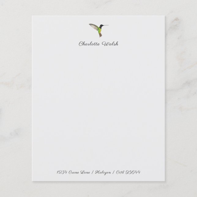 Papier à lettres personnalisées pour colibri (Devant)
