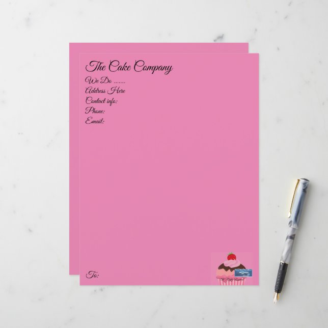 Papier à lettres rose(Cupcake) RFPMDesigns ©️ 2024 (Devant/Arrière en situation)