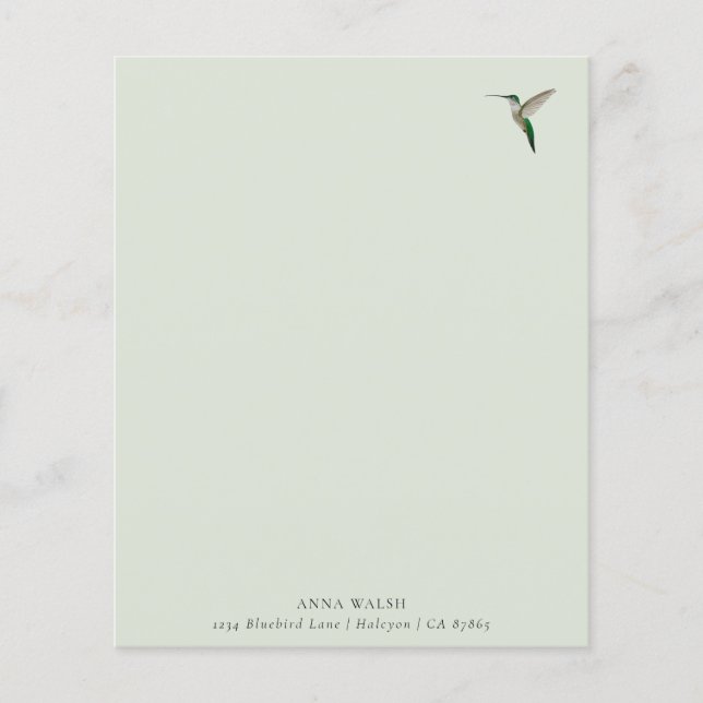 Papier à lettres vert personnalisé pour colibri (Devant)
