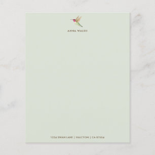 Papier à lettres vert personnalisé pour colibri