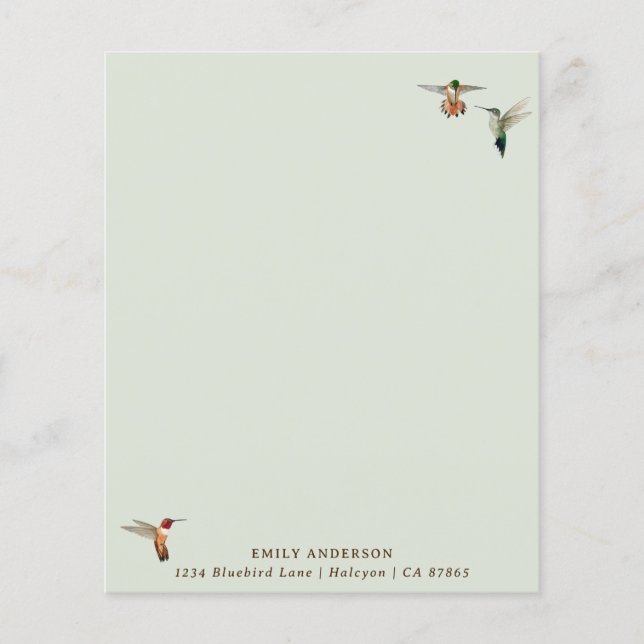Papier à lettres vert personnalisé pour colibri (Devant)
