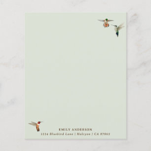 Papier à lettres vert personnalisé pour colibri