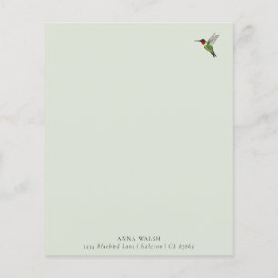 Papier à lettres vert personnalisé pour colibri
