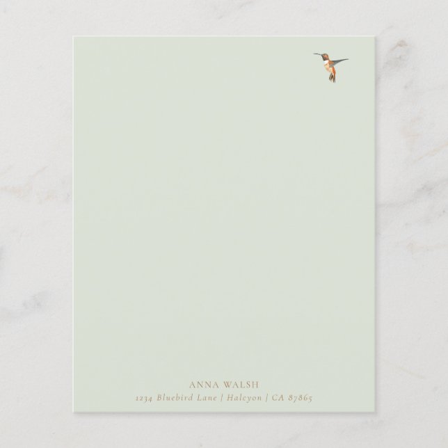 Papier à lettres vert personnalisé pour colibri (Devant)