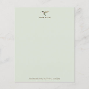Papier à lettres vert personnalisé pour colibri