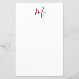 Papier à monogramme élégant moderne blanc rouge sc