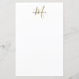 Papier à monogramme élégant moderne en or blanc éc