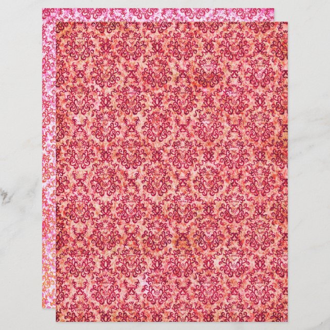 Papier à motif vintage rouge shabby (Devant / Derrière)