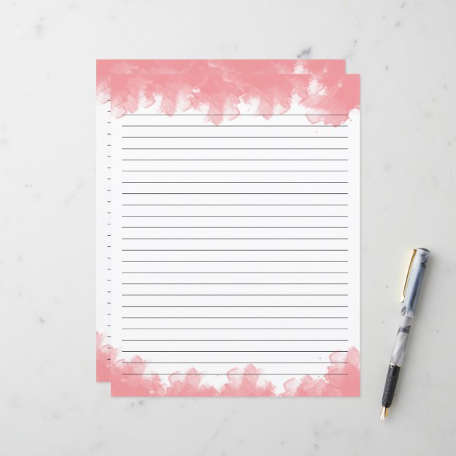 Papier à papeterie revêtu d'aquarelle rose (Devant/Arrière en situation)