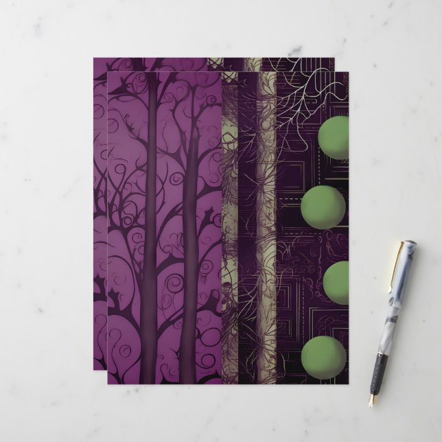 Papier à papier à albums d'Halloween avec branches (Devant/Arrière en situation)