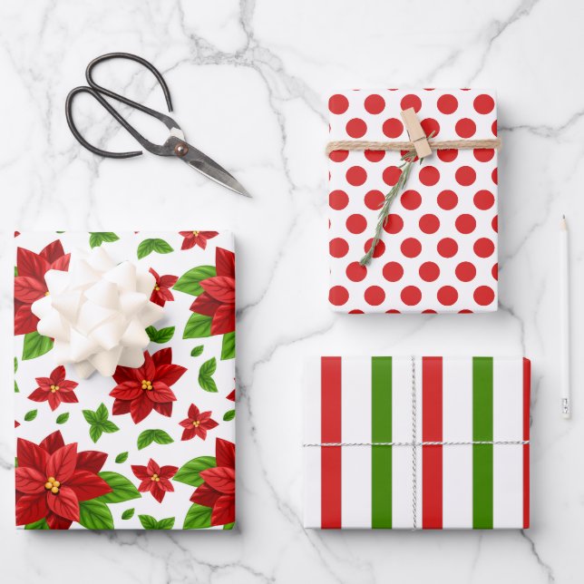 Papier à papier à enveloppement Poinsettia de Noël (Recto)