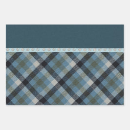 Papier à papier à envelopper bleu Tartan Plat Set 