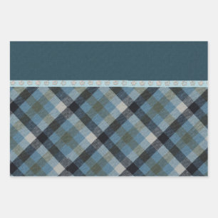 Papier à papier à envelopper bleu Tartan Plat Set