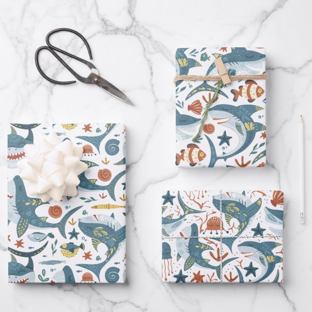 Papier à papier à envelopper pour bébé requin Jeu  (Recto)