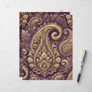 Papier à papier à gravure violet et or victorien P